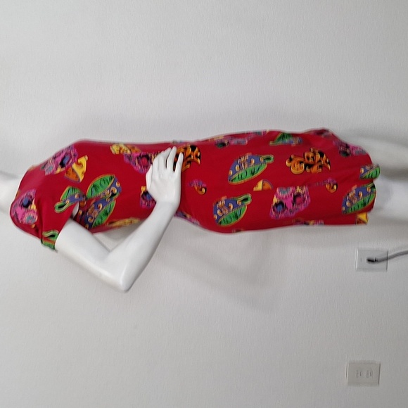 Richard Warren Vintage Red Tea Cup Retro Artsy Silk Knee Length Dress Size 6 - Picture 10 of 11